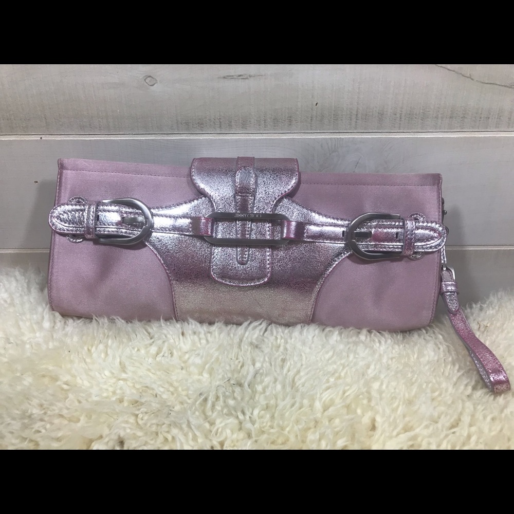 Jimmy Choo Rose Pink Satin Tulita clutch wristlet